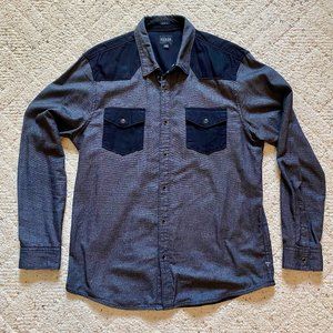 Guess Gray Western Shirt With Black Yoke / Pockets, Pearl Snaps, Size Large